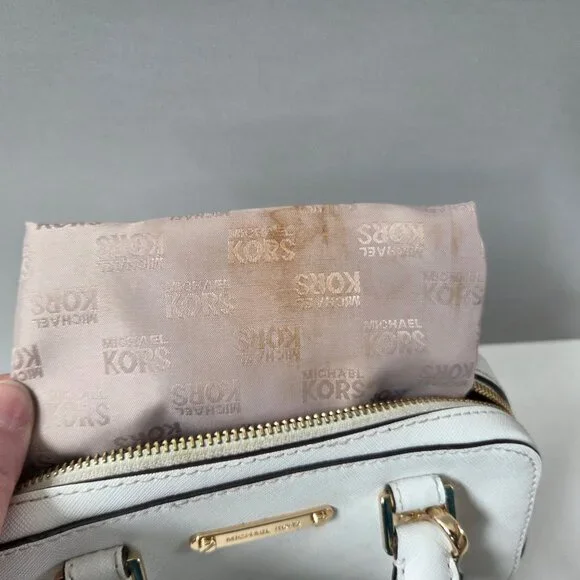 Michael Kors Purse White Saffiano Leather Jet Set Small Satchel Crossbody Bag - Picture 11 of 16